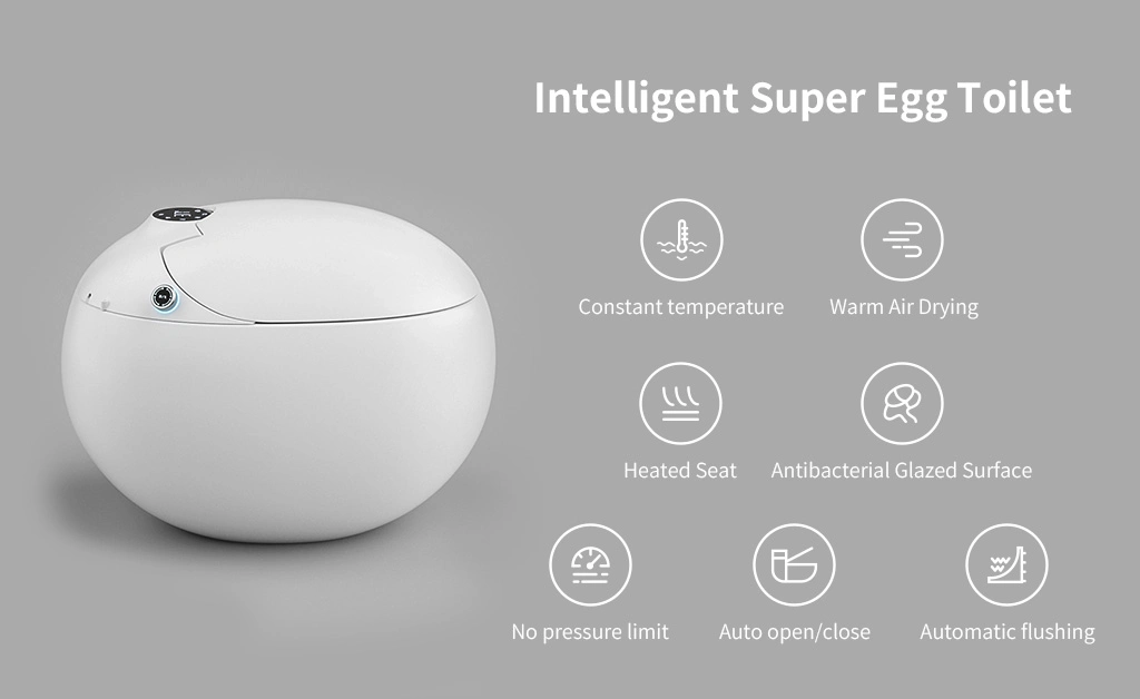 White Egg Shaped Round Smart Toilet with LED Panel