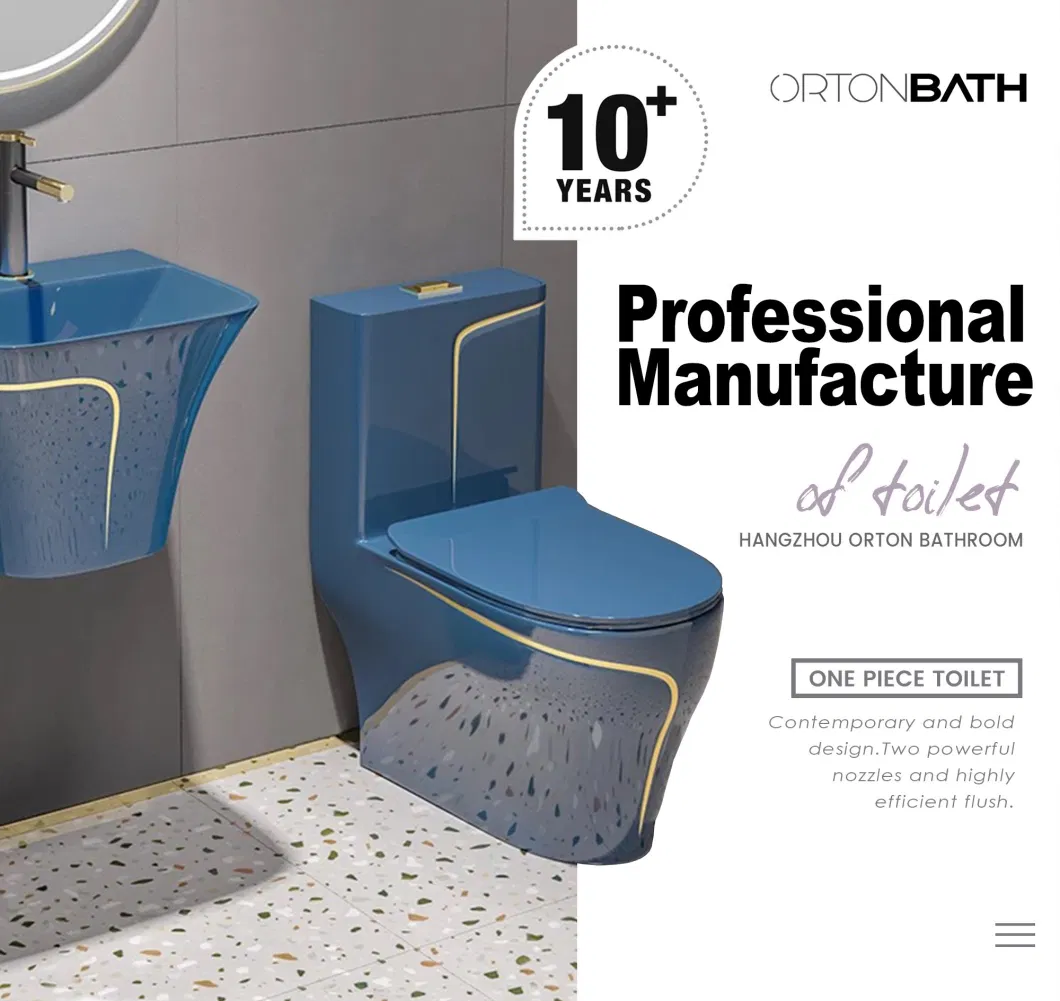 Ortonbath Wholesale Cheap Bulk Blue Flush Toilet One Piece Toilet Hotel Home Bathroom Ceramic Toilet