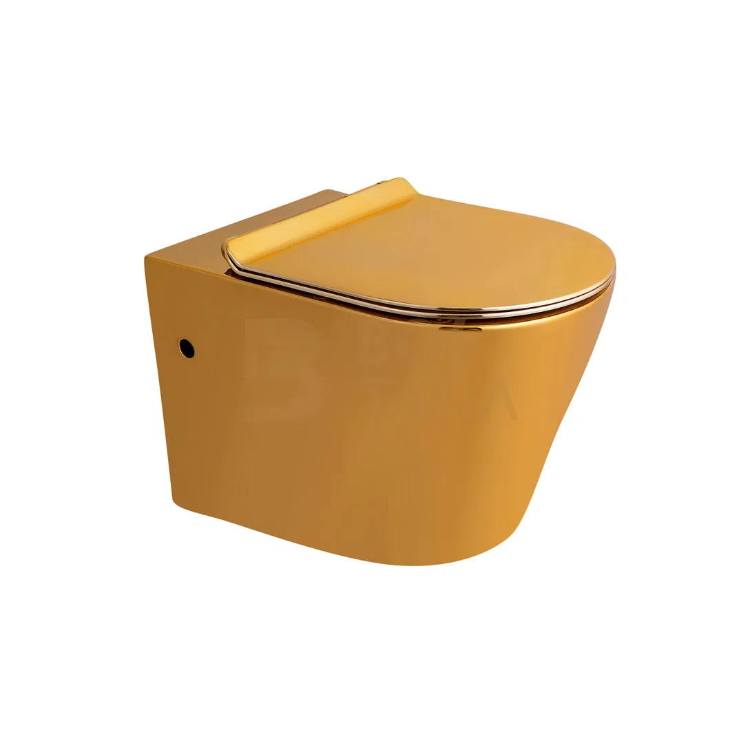 10 Yrs Warranty Rimless, Tornado Ceramic Gold Plated Colored Wall Hung Toilets