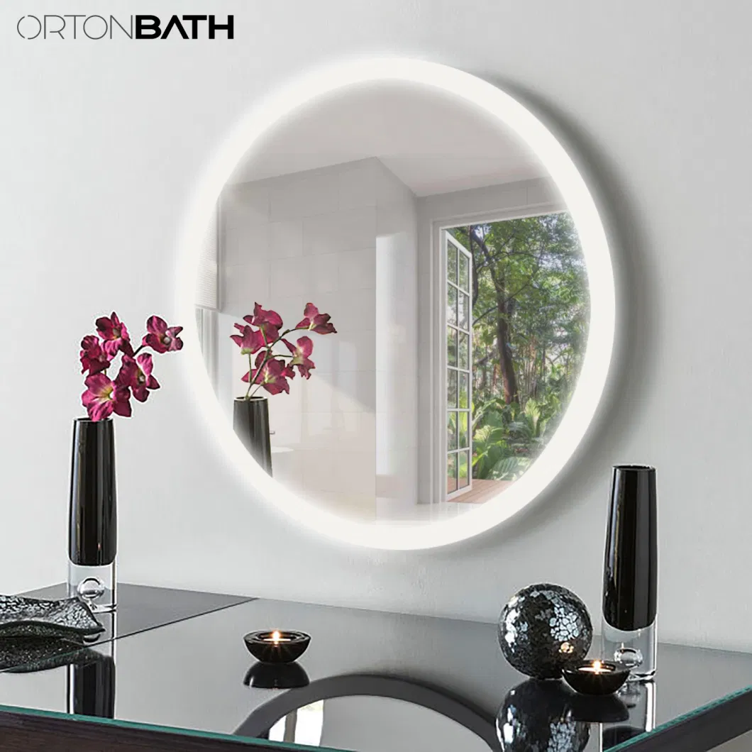 Ortonbath Round Frameless LED Bathroom Mirror with Lights, Dimmable Vanity Mirror, Wall Mounted Smart Mirror and Adjustable 3000-6000K Color Temperature