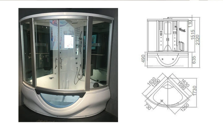 Indoor Luxury Complete Corner Massage Bathtub Steam Shower Room (Y840)